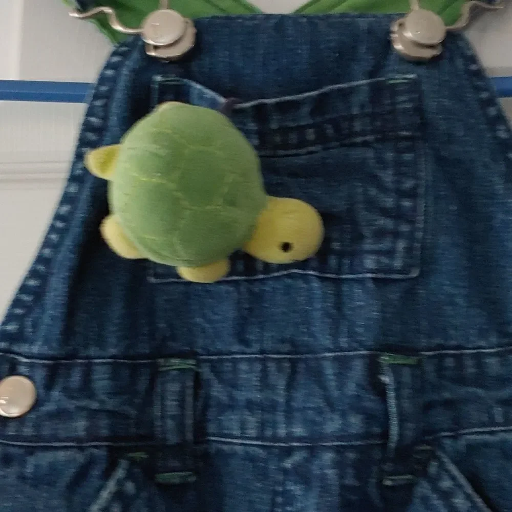 Gymboree Tiny Turtle Out of His Shell Denim Overalls with pocket turtle Sz 3-6M